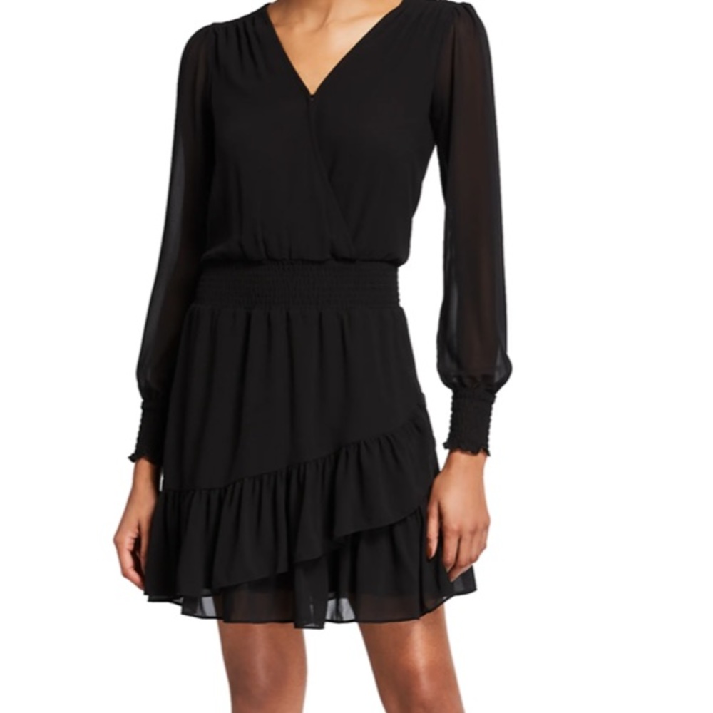 Smocked waist solid ruffle dress